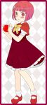  akai_ringo apple blush bob_cut capelet food fruit highres holding holding_fruit mary_janes ookami-san ookami-san_to_shichinin_no_nakamatachi oza_watto red_eyes red_hair redhead shoes short_hair smile socks 