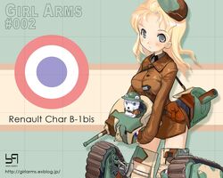  blonde_hair breasts caterpillar_tracks girl_arms grey_eyes mecha mecha_musume military military_vehicle tank vehicle wallpaper zeco 