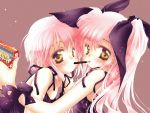  kousaka_alice kousaka_maria loli mitaonsha multiple_girls pink_hair pocky pocky_kiss shared_food siblings sisters suigetsu twins yuri 