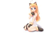  ahoge animal_ears bare_shoulders blonde_hair blue_eyes camisole cat_ears catgirl loli long_hair paws sitting soft_beauty tail wallpaper wariza white white_background 