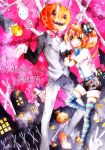  blue_eyes bowtie formal ghost gloves halloween hat hatsune_miku mame_(enndoumame2009) mini_top_hat mrs.pumpkin_no_kokkei_na_yume_(vocaloid) orange_hair pumpkin scarecrow smile striped striped_legwear striped_thighhighs thigh-highs thighhighs top_hat twintails v vocaloid 