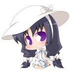  bow braid chibi hat kuzumi_mana lowres ookamikakushi pac-man_eyes purple_eyes ribbon sitting suntail twin_braids violet_eyes 