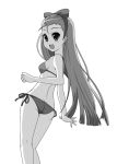  bad_id bikini butt_crack idolmaster long_hair looking_back minase_iori monochrome ookami_maito side-tie_bikini smile swimsuit 
