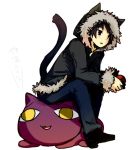 black_hair cat cat_ears cat_tail durarara!! hoodie misumi_(msm952) orihara_izaya red_eyes seiyuu_connection sitting solo tail 