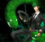  bad_id belt blazblue formal green_hair hat hazama male necktie solo varuru 