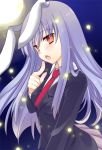  bad_id blazer blue_hair bunny_ears long_hair moon necktie open_mouth pointing rabbit_ears red_eyes reisen_udongein_inaba solo tbdfactory touhou 