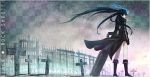  bad_id black_hair black_rock_shooter black_rock_shooter_(character) blue_eyes boots cross gloves graveyard p_(zzaazz) solo twintails weapon 