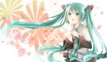  detached_sleeves green_eyes green_hair hatsune_miku kishi_naon long_hair necktie open_mouth petals skirt thigh-highs thighhighs twintails very_long_hair vocaloid 