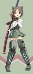  armor brown_eyes brown_hair elbow_gloves flat_chest gloves huge_weapon iinuma_toshinori meshi military military_vehicle nodachi open_mouth original sarashi short_hair skirt strike_witches striker_unit striker_units sword tank type_97_chi-ha vehicle weapon 