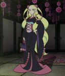  cap flower green_eyes highres hiteihime_(katanagatari) japanese_clothes katanagatari kimono kno_(anahita) long_hair red_rose rose screencap solo stitched very_long_hair 