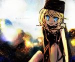  blue_eyes hat kagamine_rin psycho-puzzle short_hair sitting slzero tears vocaloid 