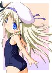  blue_eyes ebisuke hat kud_wafter little_busters!! long_hair looking_back noumi_kudryavka one-piece_swimsuit school_swimsuit swimsuit 