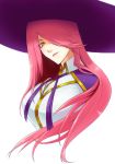  breasts bust hat konoe_a_mercury long_hair nine_(blazblue) noco pink_hair purple_hat witch witch_hat yellow_eyes 