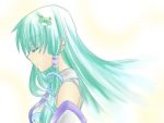  bad_id bare_shoulders closed_eyes detached_sleeves frog green_hair hair_ornament kochiya_sanae long_hair profile snake solo tbdfactory touhou 