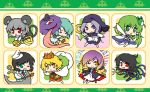  cheese chibi closed_eyes cloud clouds frog hat hijiri_byakuren hood houjuu_nue karakasa_obake kochiya_sanae kumoi_ichirin murasa_minamitsu nazrin reina_(black_spider) sailor_hat smile snake tatara_kogasa tongue toramaru_shou touhou ufo umbrella undefined_fantastic_object wink 