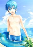  beach blue_eyes blue_hair bulge innertube kyouta_(a01891226) male original short_hair solo swim_trunks swimsuit 