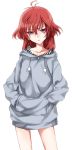  1girl antenna_hair collarbone hands_in_pockets hoodie kakumeiki_valvrave light_frown no_pants redhead renboukouji_akira simple_background solo striped tsukasa_kinako white_background 