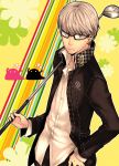  glasses golf_club grey_hair male narukami_yuu persona persona_4 saeuchobab school_uniform seta_souji short_hair solo tonkotsu_ramen 