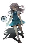  ball colored_eyelashes eyelashes grey_eyes grey_hair highres inazuma_eleven kudou_fuyuka long_hair norio_kkk purple_hair school_uniform shadow smile soccer_ball telstar walking 