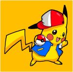  hat holding holding_poke_ball pikachu pokachuu poke_ball pokemon pokemon_(anime) pokemon_(creature) satoshi_(pokemon) satoshi_(pokemon)_(classic) satoshi_(pokemon)_(cosplay) simple_background solo 