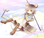  bad_id boots dowsing_rod dowsing_rods grey_hair ichitaro jewelry mouse_ears mouse_tail nazrin rainbow red_eyes short_hair solo star tail touhou 