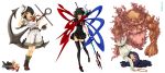  anchor asymmetrical_wings black_hair black_legwear black_thighhighs blue_eyes blue_hair cloud clouds eddie_(guilty_gear) green_eyes guilty_gear hat highres hood houjuu_nue kumoi_ichirin legs may_(guilty_gear) multiple_girls murasa_minamitsu parody polearm robo-ky sailor sailor_collar sailor_hat sailor_suit short_hair style_parody thigh-highs thighhighs touhou trident unzan weapon wings yuukou zettai_ryouiki 