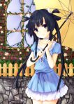  blue_eyes choker dress fence hair_ribbon long_hair minidress mole ookami-san ookami-san_to_shichinin_no_nakamatachi ribbon ryuuguu_otohime smile solo sura_(mana0703) twintails umbrella vines 