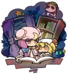  bat blonde_hair book bookshelf bow chibi crescent curtains flandre_scarlet golbat hair_bow hair_ribbon hat hong_meiling hong_meiling_(panda) hounori light_smile long_hair multiple_girls open_mouth orange_eyes panda patchouli_knowledge purple_eyes purple_hair rain reading red_eyes ribbon short_hair smile star stuffed_animal stuffed_toy touhou violet_eyes window wings 