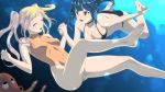  barefoot bikini black_eyes blonde_hair blue_hair closed_eyes feet freediving highres legs multiple_girls octopus one-piece_swimsuit original shinya_(artist) smile swimming swimsuit turtleneck twintails underwater 