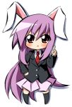  animal_ears black_legwear black_socks blazer blush bunny_ears chibi hand_on_hip long_hair necktie pointing purple_hair rabbit_ears red_eyes reisen_udongein_inaba shun_ss socks solo touhou very_long_hair 