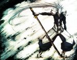  armor baggy_pants blazblue blue_hair hakumen helmet long_hair male mask ponytail sdr6coyote solo sword very_long_hair weapon 