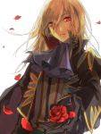 blonde_hair brown_eyes cravat flower gloves heterochromia jacket male petals red_eyes red_rose richard_(tales_of_graces) rose rose_petals simple_background solo tales_of_(series) tales_of_graces three_plates white_background 