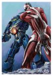  colossal_titan crossover gipsy_danger highres mecha ocean pacific_rim shingeki_no_kyojin 