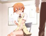  blush clenched_hand hair_ornament hairpin inami_mahiru kata_(811505) orange_hair short_hair waitress working!! 
