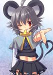 cheese grey_hair heart_tail midriff mouse_ears mouse_tail mouth_hold navel nazrin panties skirt tail touhou underwear usa-pom wink yellow_eyes