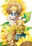  closed_eyes flower hat highres kagamine_len kagamine_rin sailor siblings sunflower twins utacoco vocaloid 