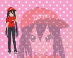  belt black_hair brown_eyes hat jeans k-on! long_hair nakano_azusa name_tag smile solo sum_q tennis_shoes twintails zoom_layer 