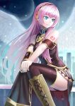  angel_wings aqua_eyes bare_shoulders black_legwear boots headphones k+ knee_boots long_hair megurine_luka moon panties pink_hair sitting skirt smile snow solo thigh-highs thighhighs underwear very_long_hair vocaloid wings 