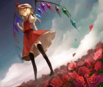  blonde_hair cloud dutch_angle flandre_scarlet flower hat mary_janes petals ponytail red_eyes red_rose rose rose_petals shoes solo thigh-highs thighhighs touhou wings yasumo_(artist) yasumo_(kuusouorbital) zettai_ryouiki 