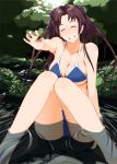  brown_hair closed_eyes code49 crab grin hands nanahime_(aoi) original short_hair sitting smile solo submerged swimsuit 