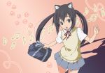  bag black_hair brown_eyes cat_ears k-on! long_hair musical_note nakano_azusa red-ring school_uniform twintails 