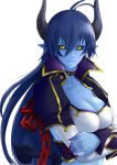  asmodeus_(shinrabansho) black_sclera blue_hair blue_skin breasts chain cleavage collar crossed_arms demon_girl demon_tail fingernails frown giba_(out-low) horns long_hair nails pointy_ears shinrabanshou slit_pupils tail very_long_hair yellow_eyes 