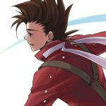  black_eyes brown_hair iwatsuki lloyd_irving male open_mouth profile short_hair simple_background solo suspenders tales_of_(series) tales_of_symphonia white_background 