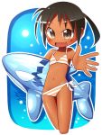  black_hair brown_eyes flat_chest inflatable_toy inflatable_whale nanatsuta original short_hair solo striped striped_bikini striped_swimsuit swimsuit twintails whale 