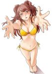  bikini blush breasts brown_eyes brown_hair cleavage face foreshortening from_above hands kujikawa_rise legs lips long_hair outstretched_arms outstretched_hand persona persona_4 reaching side-tie_bikini swimsuit t0kiwa twintails 