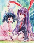  animal_ears black_hair blazer bunny_ears inaba_tewi long_hair multiple_girls necktie purple_hair rabbit_ears red_eyes reisen_udongein_inaba short_hair touhou yui_(calling_dr_love_m) 