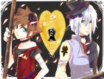  alternate_costume bandages blue_eyes brown_hair english hat kingdom_hearts kingdom_hearts_ii necktie riku sora tattoo weapon white_hair 