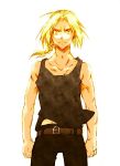  belt blonde_hair braid edward_elric fullmetal_alchemist long_hair pants ponytail solo yellow_eyes 