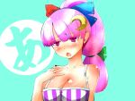  alternate_hairstyle blush body_blush breasts bust camisole cleavage colored_eyelashes crescent crescent_moon hokuto_(artist) hokuto_(scichil) no_hat no_headwear patchouli_knowledge pink_eyes pink_hair ponytail touhou 