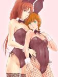  animal_ears audrey_burne brown_hair bucho bunny_ears bunnysuit fishnet_pantyhose fishnets green_eyes gundam gundam_unicorn long_hair marida_kruz mineva_lao_zabi multiple_girls pantyhose purple_eyes rabbit_ears short_hair thigh-highs thighhighs violet_eyes 